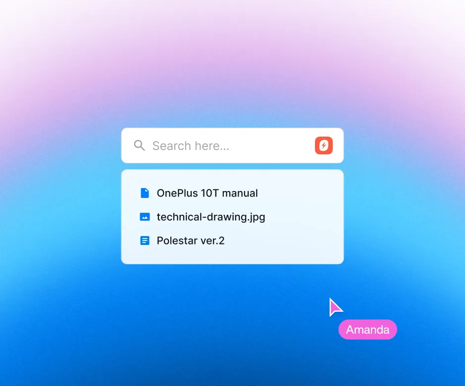 Search box with results for a manual, a drawing and a release