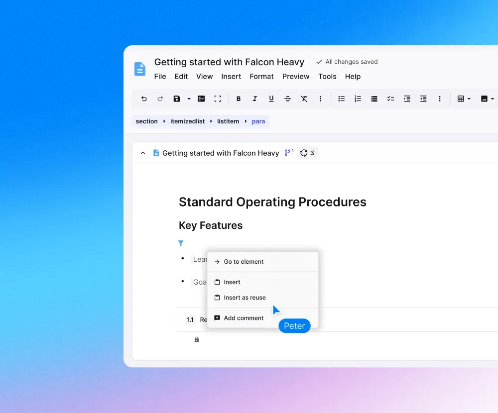 Creating SOP and policy variants with content reuse in Paligo