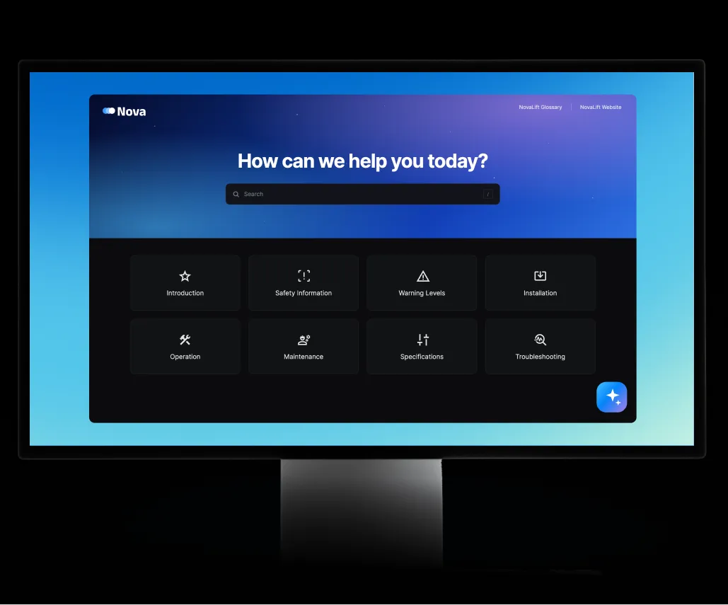 Help center with a search field and topic tiles