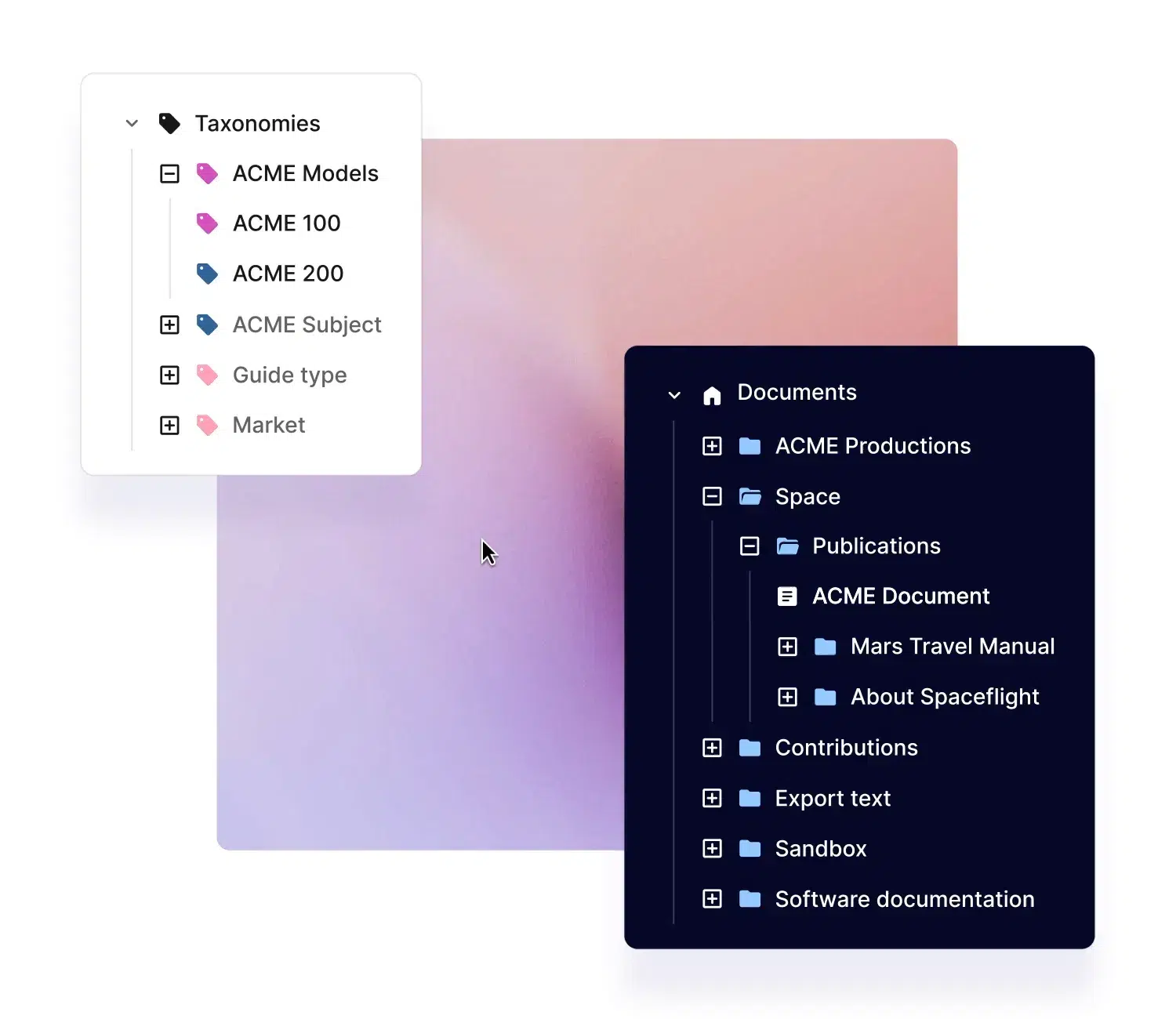 Paligo Taxonomies list next to the document tree